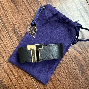 Tory Burch Black Leather Cuff Bracelet